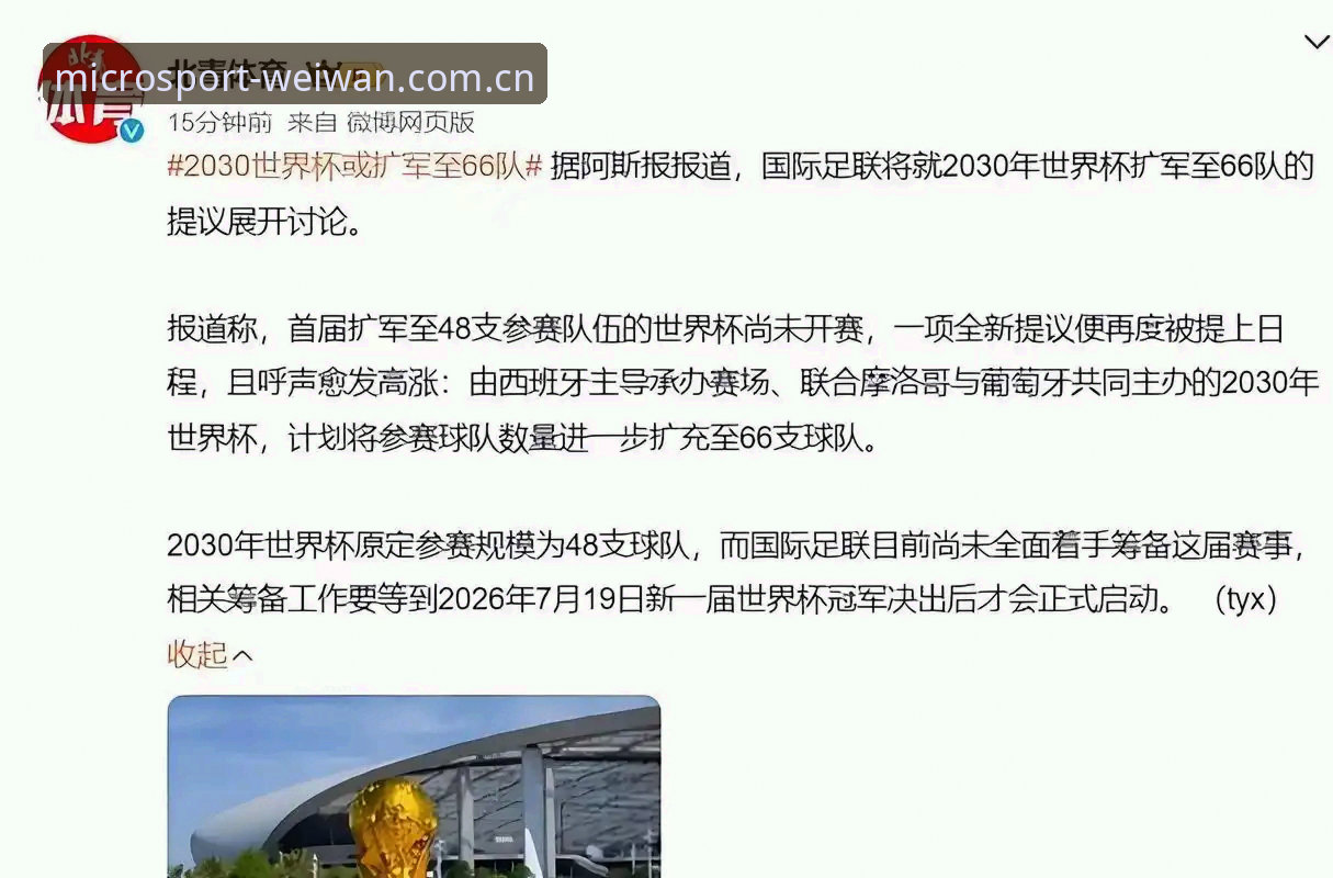 微玩体育更新 2030世界杯扩军至66队的5大关键影响与数据解读